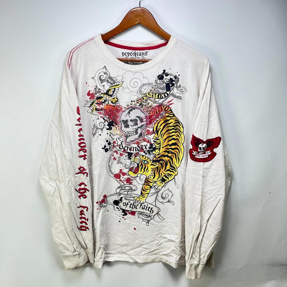 Vintage Pepe Jeans Y2K Tiger Hardy Long Sleeve Shirt 3XL